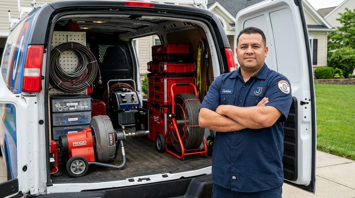 Professional drain cleaning equipment and Johns Plumbing LLC plumber in Mendon