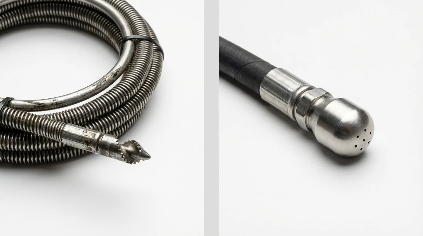Drain snake cable and hydro jetting nozzle used for drain cleaning in Mendon, MA